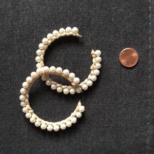 Anthropologie pearl and raffia hoop earrings